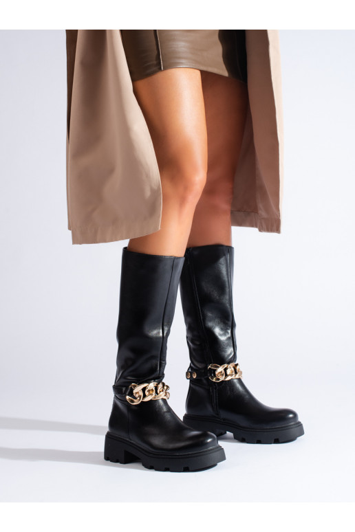 Dámské kozačky s řetízkem z ekologické kůže