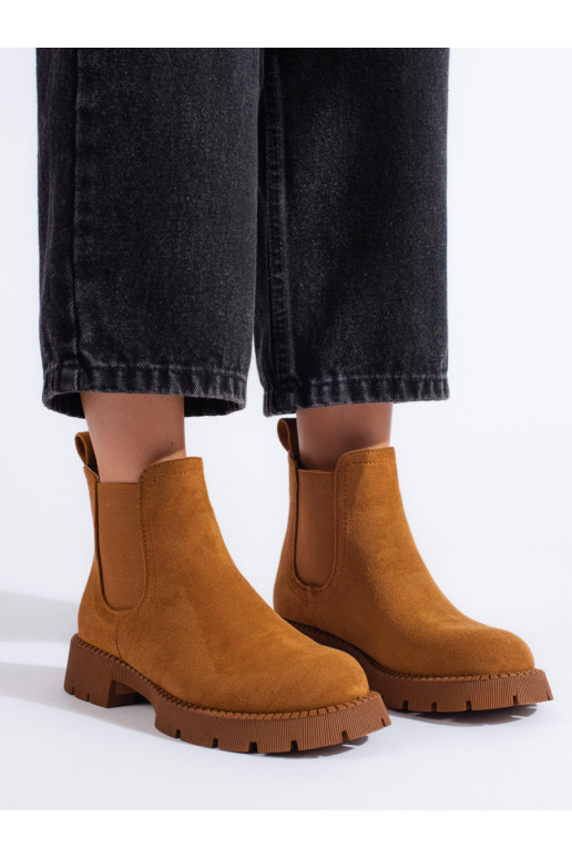 Dámské semišové štibletky na plochém podpatku hnědé