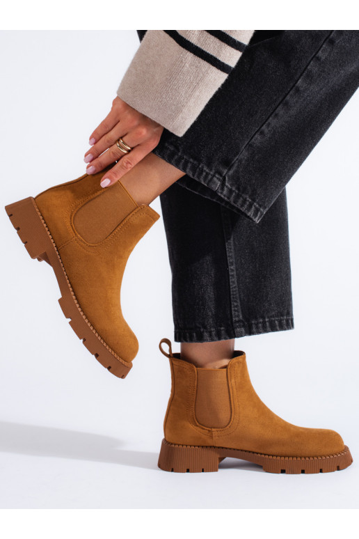 Dámské semišové štibletky na plochém podpatku hnědé