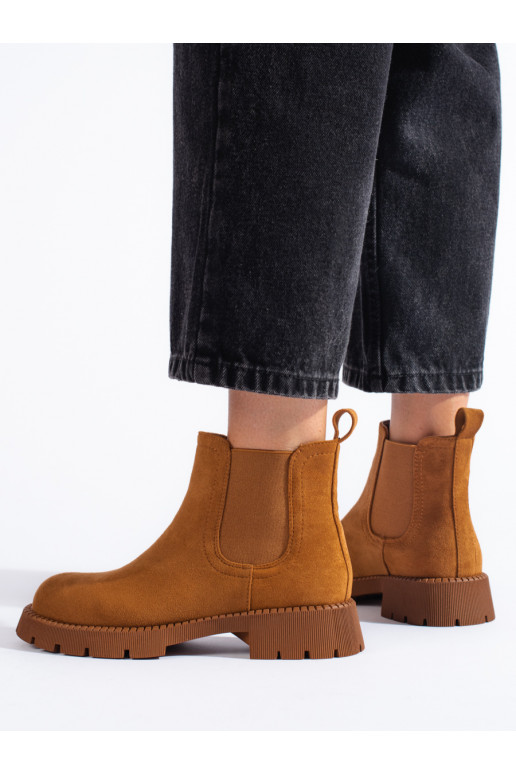 Dámské semišové štibletky na plochém podpatku hnědé