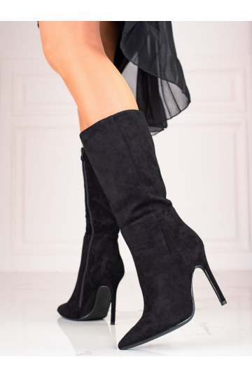 Dámské kozačky na jehlovém podpatku černé