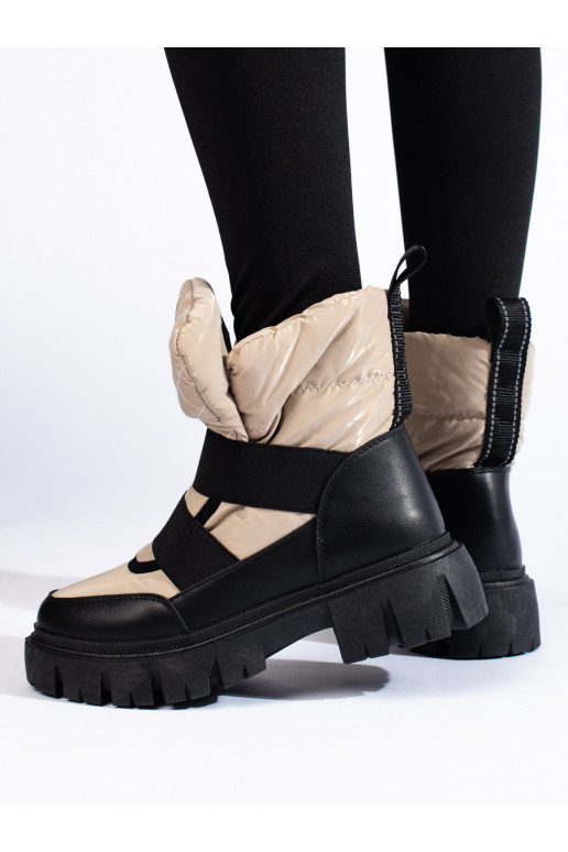Dámské sněhule na hrubé platformě béžovo-černé