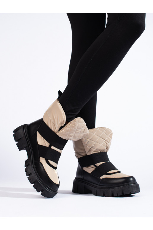 Dámské sněhule na hrubé platformě béžovo-černé
