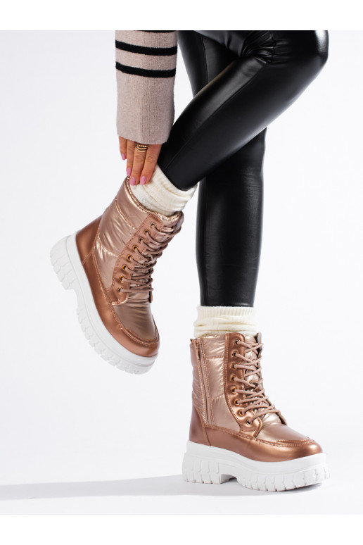 Zlaté dámské sněhule se šněrováním