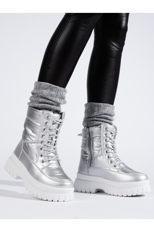 Stříbrné dámské sněhule se šněrováním