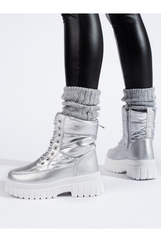 Stříbrné dámské sněhule se šněrováním