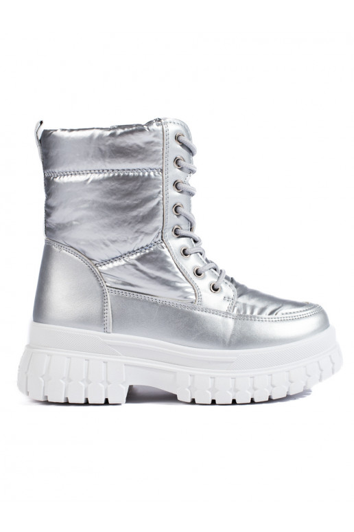 Stříbrné dámské sněhule se šněrováním