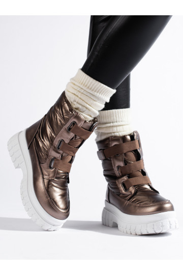 Dámské sněhule na suchý zip hnědé 2