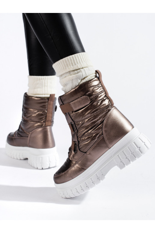 Dámské sněhule na suchý zip hnědé