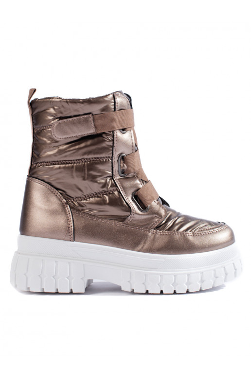 Dámské sněhule na suchý zip hnědé