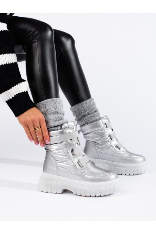 Dámské sněhule se suchým zipem stříbrné