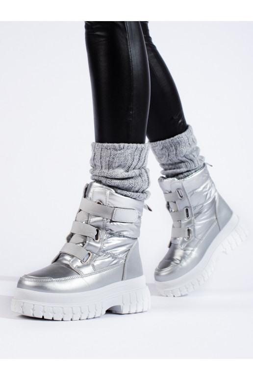 Dámské sněhule se suchým zipem stříbrné