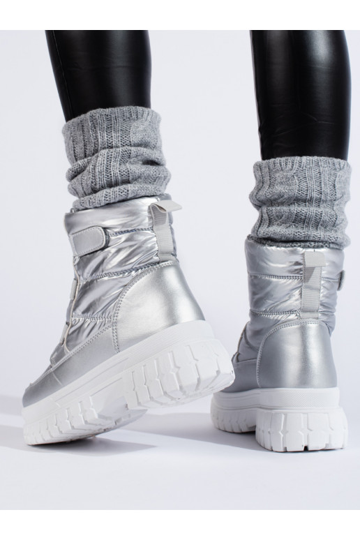 Dámské sněhule se suchým zipem stříbrné