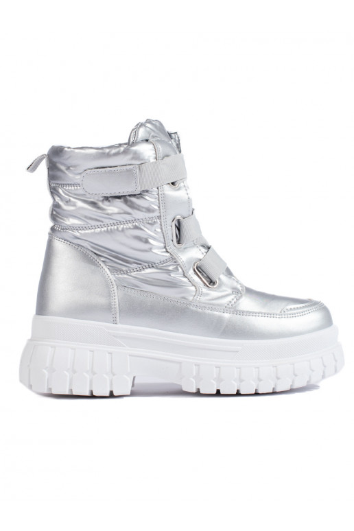 Dámské sněhule se suchým zipem stříbrné