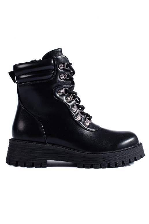 Černé šněrovací dámské kotníkové boty