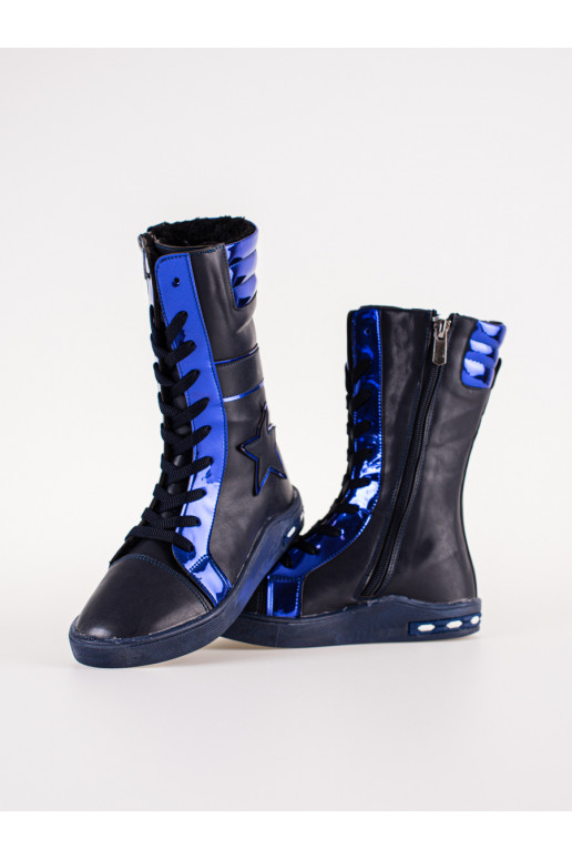 Dívčí kozačky s vysokým svrškem tmavě modrá