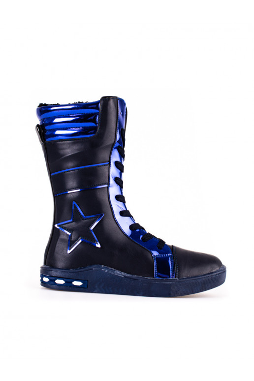 Dívčí kozačky s vysokým svrškem tmavě modrá