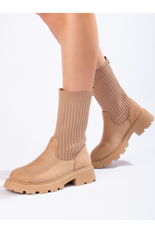 Dámské semišové kozačky s pružným svrškem