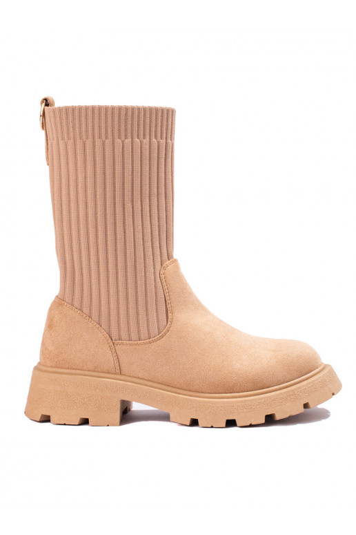 Dámské semišové kozačky s pružným svrškem