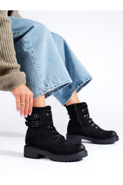 Dámské šněrovací kotníkové boty s přezkami