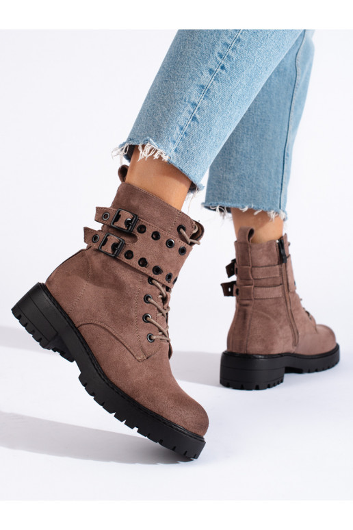 Dámské šněrovací kotníkové boty s přezkami