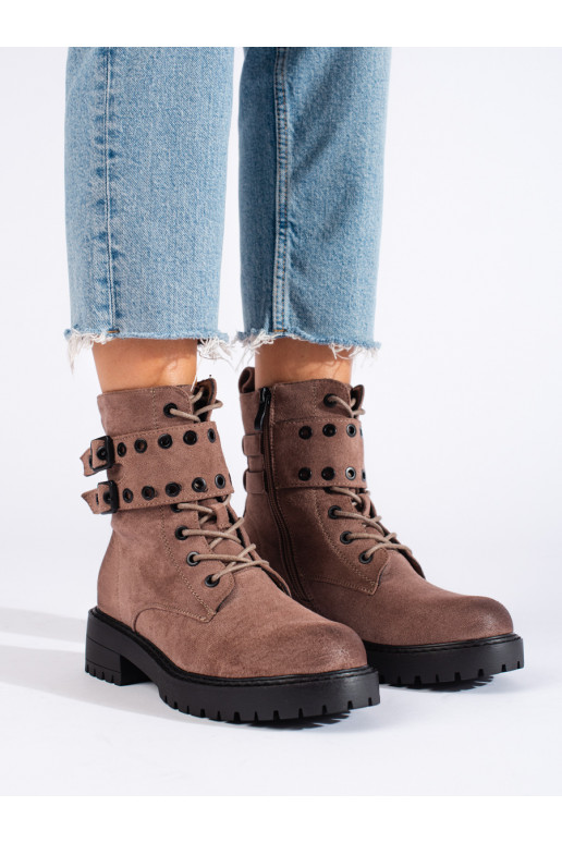 Dámské šněrovací kotníkové boty s přezkami