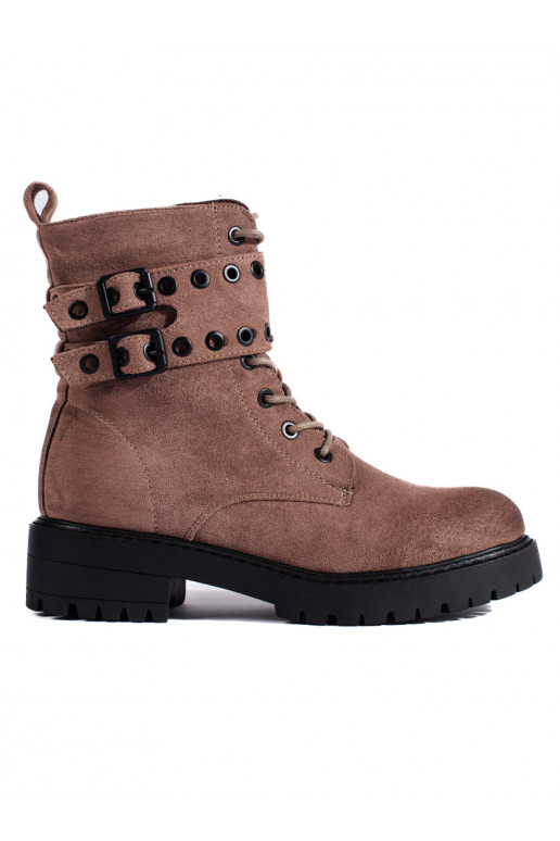 Dámské šněrovací kotníkové boty s přezkami