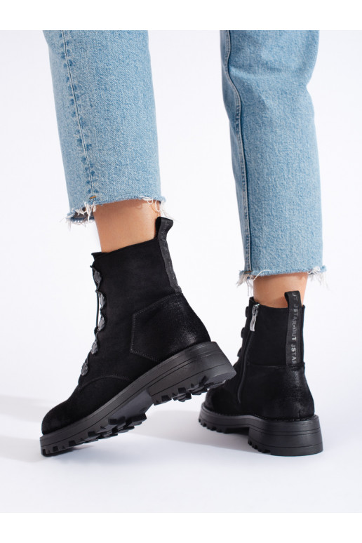 Černé semišové dámské kotníkové boty