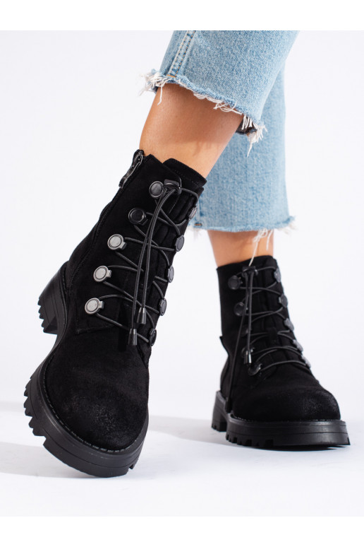 Černé semišové dámské kotníkové boty