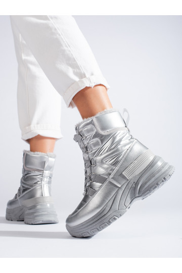 Dámské stříbrné sněhule s kožíškem Potocki