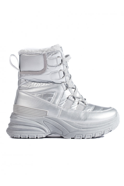 Dámské stříbrné sněhule s kožíškem Potocki