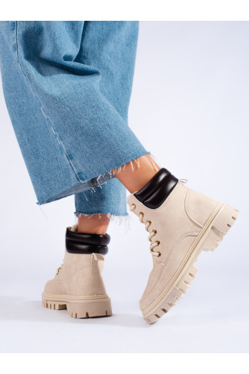 Béžové dámské traperky