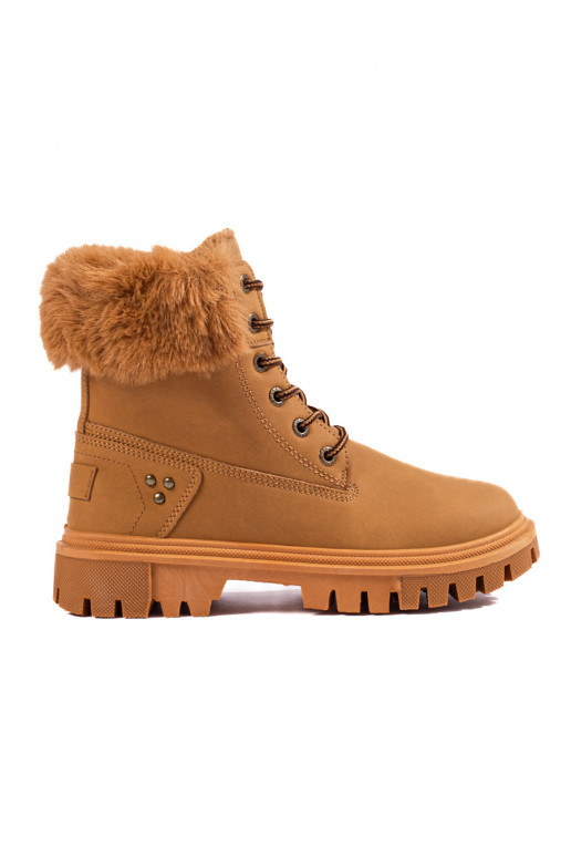 Hnědé dámské traperky s kožíškem