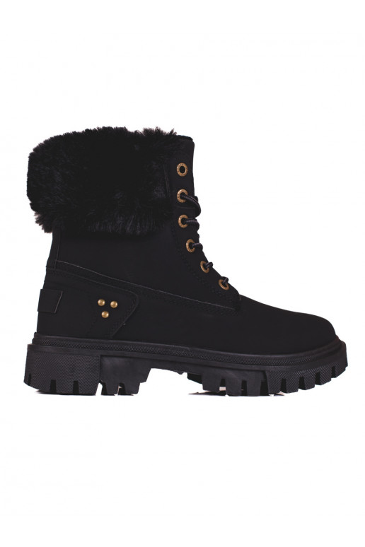 Černé dámské traperky s kožíškem