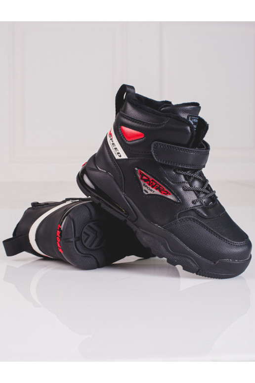 Šněrovací zateplené chlapecké boty černé