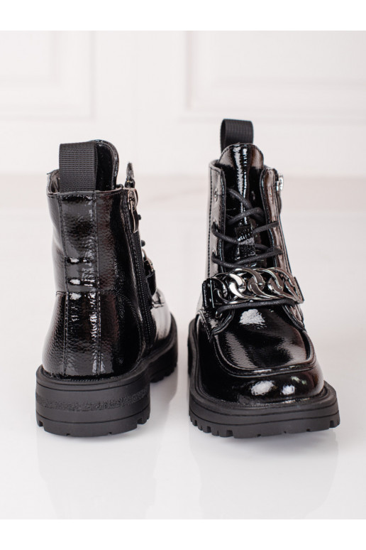 Šněrovací kotníkové boty dívčí černé