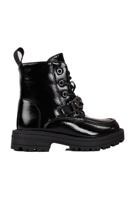 Šněrovací kotníkové boty dívčí černé