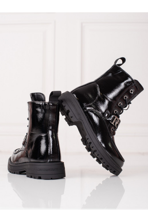 Černé šněrovací kotníkové boty dívčí