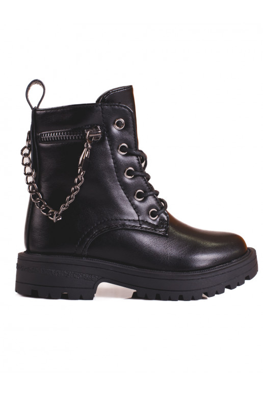 Černé dívčí kotníkové boty s řetízkem