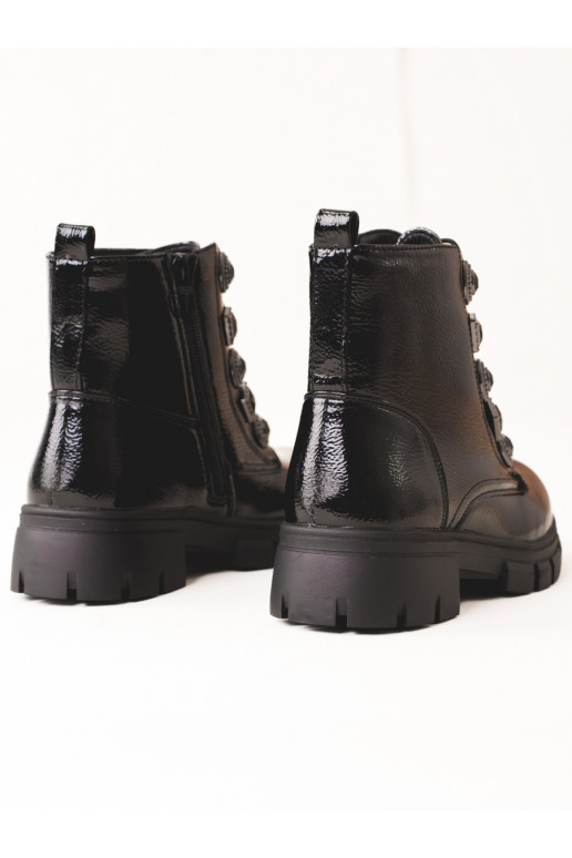 Šněrovací kotníkové boty pro dívky s ornamenty černé