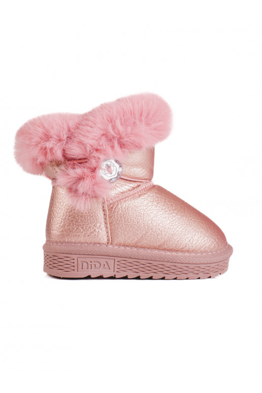 Dívčí sněhule s kožíškem růžové