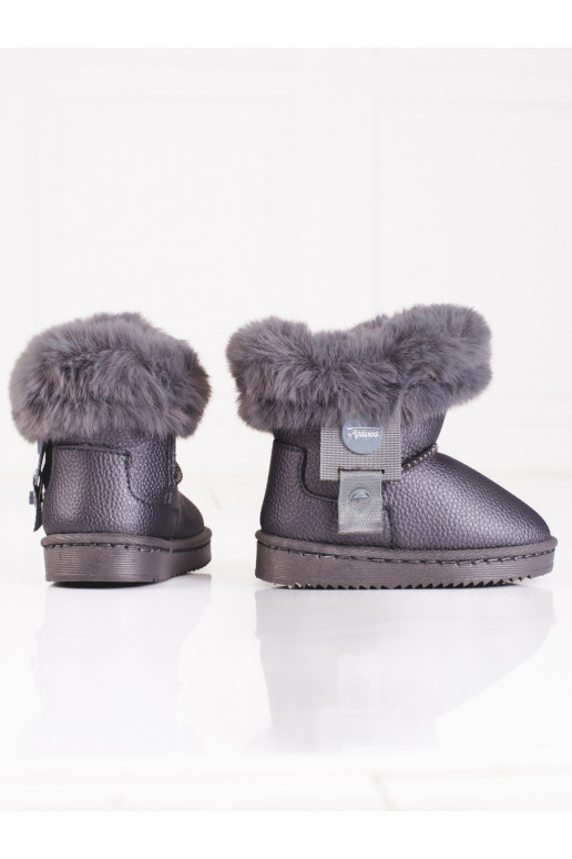 Dívčí šedé sněhule s kožíškem