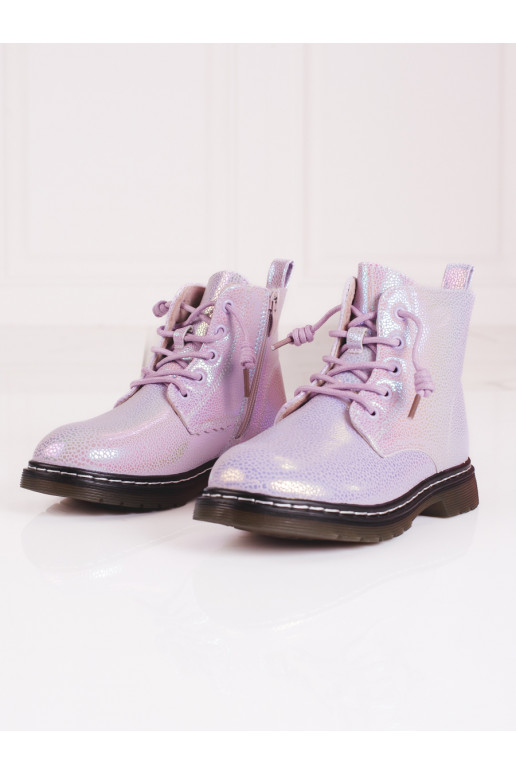 Dívčí kotníkové boty s leskem růžové
