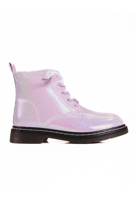 Dívčí kotníkové boty s leskem růžové