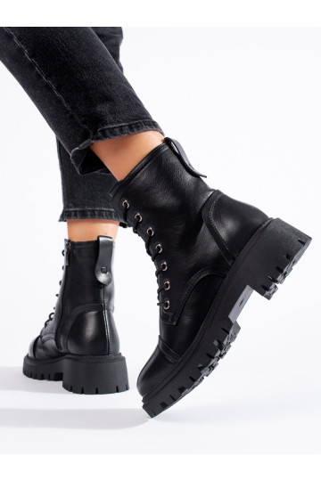 Dámské černé workery z eko kůže 2