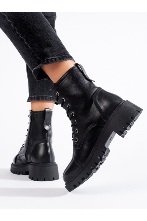 Dámské černé workery z eko kůže