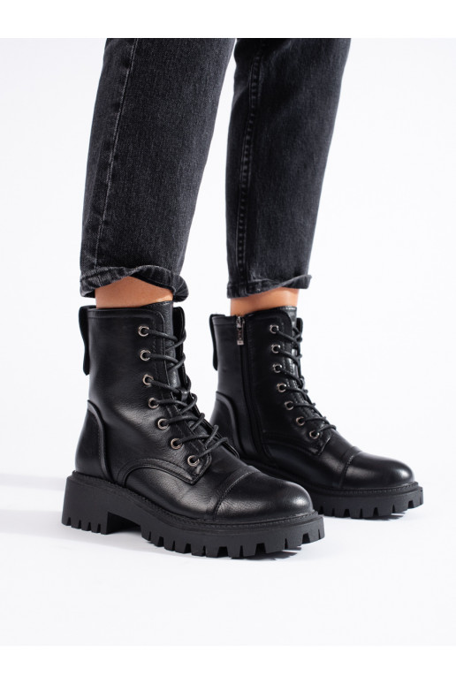 Dámské černé workery z eko kůže