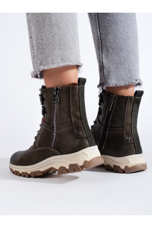 Šněrované dámské trapery s ozdobným zipem