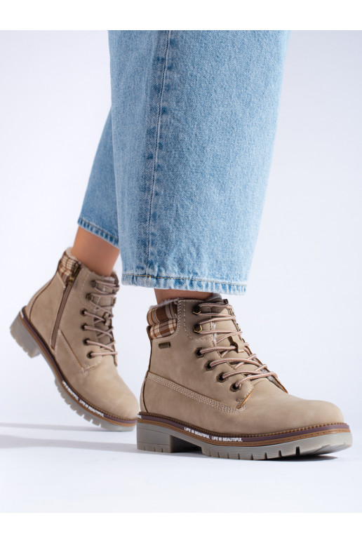 Dámské béžové traperky z ekologické kůže