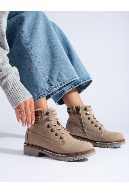 Dámské béžové traperky z ekologické kůže